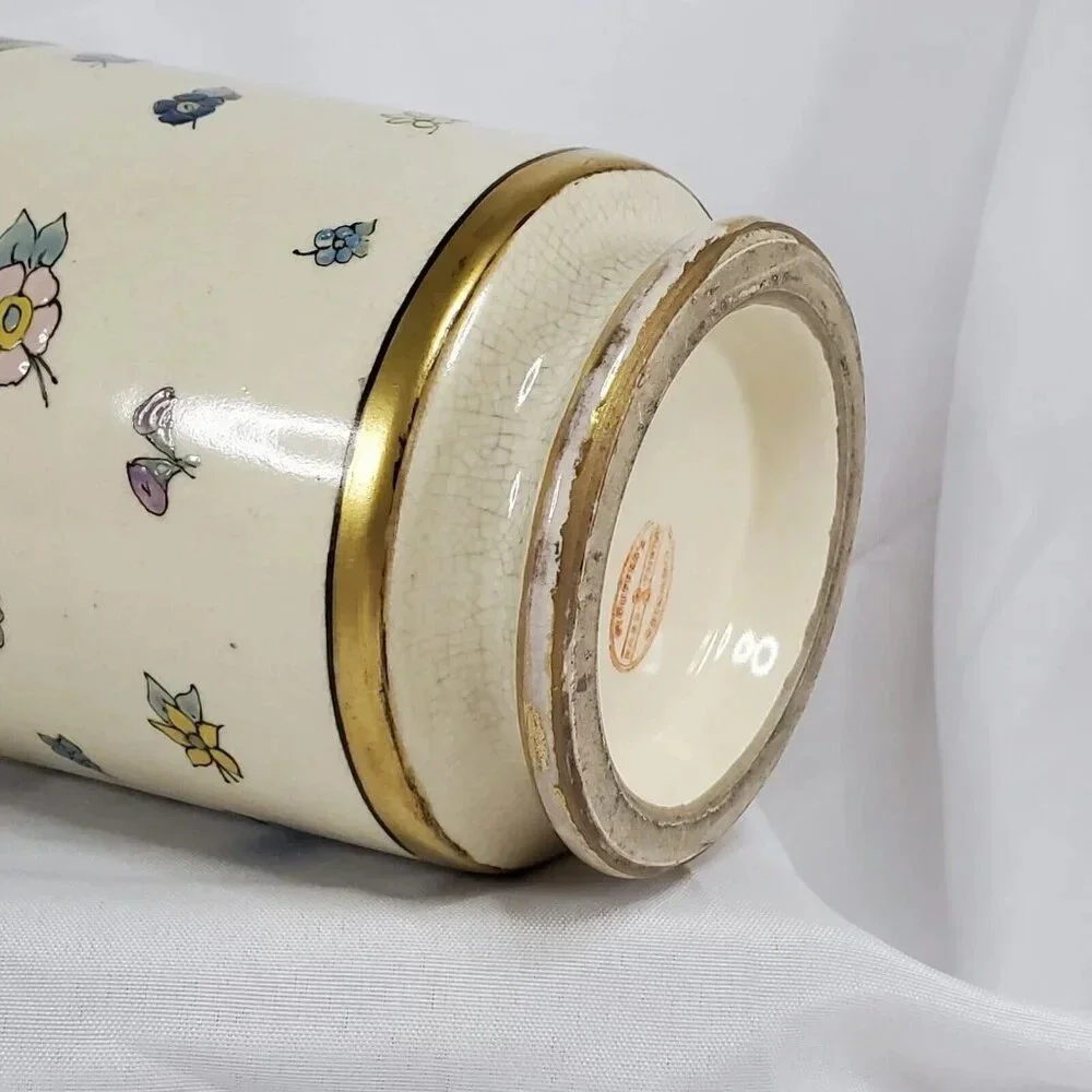 Antique J.H. Stouffer Hand Painted Floral  Vase Art Nouveau 8.5